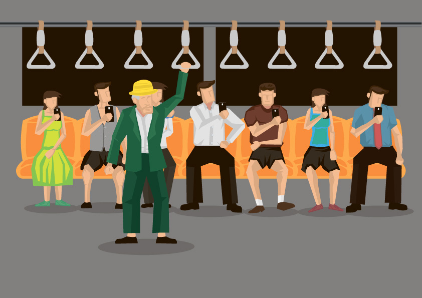 How rude: Mittomonai behavior on a train includes such abhorrent behavior as not giving up a seat for an old man. | GETTY IMAGES