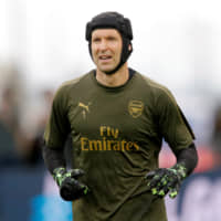 Petr Cech is seen training for the Europa League final in May. The Arsenal goalkeeper retired last month. | REUTERS