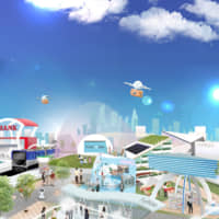 A rendering of \"Society 5.0 Town,\" an area of the event space created in collaboration among companies from diverse sectors such as banking, construction, logistics, retail, transport and entertainment as well as local governments | CEATEC EXECUTIVE BOARD