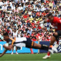The Sunwolves and the Brumbies square off during a Super Rugby match at Chichibunomiya Rugby Stadium in Tokyo on June 1. | BLOOMBERG