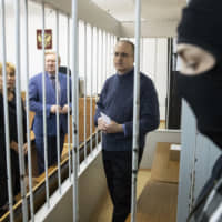 Paul Whelan, a former U.S. Marine who was arrested for alleged spying in Moscow at the end of 2018, waits for a hearing in a court in Moscow May 24. The U.S. Embassy in Moscow said on Twitter Monday that the condition of American Whelan has worsened and that the Russian authorities had rejected a request to send a doctor to examine him. | AP