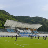 The Kamaishi Recovery Memorial Stadium in the city of Kamaishi, Iwate Prefecture, is seen in this photo taken on Friday. The facility was built on the grounds of two schools destroyed by the tsunami on March 11, 2011. . | KYODO