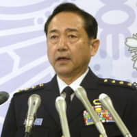 Koji Yamazaki, the chief of the Self-Defense Forces\' Joint Staff, speaks at a news conference in April in Tokyo. | KYODO