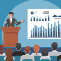 The big speech: When giving a speech to the company, you\'re better off putting \"soko de\" in there to link up your ideas. | GETTY IMAGES