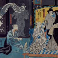 Utagawa Kuniyoshi\'s \"Ghost of Executed Asakura Togo Tormenting Lord Orikoshi Masatomo\" from the kabuki play \"Higashiyama Sakura Soshi\" (1851) | NATIONAL MUSEUM OF JAPANESE HISTORY