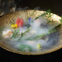 Adding flair: Hitoshi Miyazawa\'s otsukuri sashimi dish is one of  the offerings of the Ishizuka kaiseki (multicourse) menu. | KRISTOFFER PAULSEN