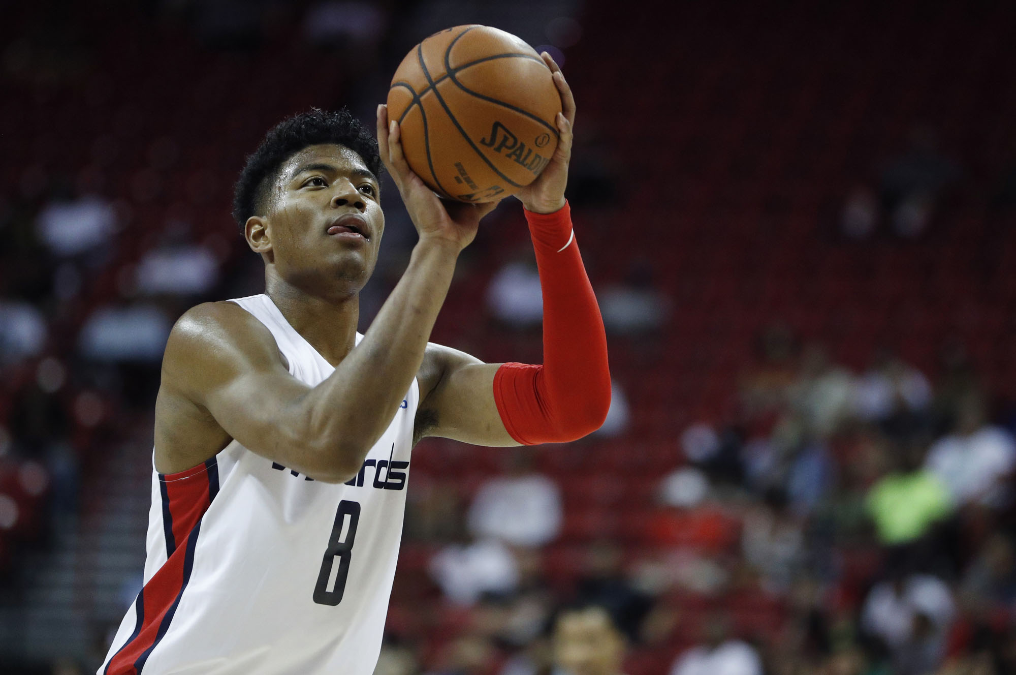 The Wizards' Rui Hachimura takes a shot against the Hawks during an NBA Summer League game on July 11 in Las Vegas. | AP