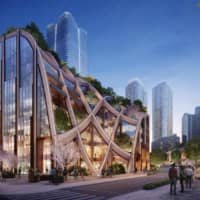 A rendering of the Toranomon-Azabudai redevelopment project by Mori Building Co. shows the east side of the complex, which is scheduled to be finished in 2023. | MORI BUILDING CO.