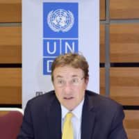 United Nations Development Program Administrator Achim Steiner speaks during an interview in Tokyo on Tuesday. | KYODO