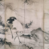 The Important Cultural Property 	\"White Crane, Bamboo, and Rocks\" by Kano Masanobu (1434-1530) | SHINJU-AN TEMPLE, KYOTO