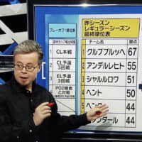 Ben Mabley explains the Belgian playoff system during a TV appearance. | SKYPERFECTTV