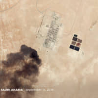 A satellite image shows the aftermath of an attack on an Aramco oil facility in Harad, Saudi Arabia, on Saturday. | PLANET LABS INC VIA REUTERS