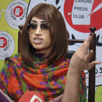 Pakistani social media star Qandeel Baloch speaks during a news conference in Lahore in 2016. | AP