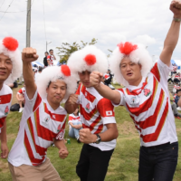 Japan fans get in the spirit Saturday near Shizuoka Stadium Ecopa ahead of the Pool A match of Japan vs. Ireland.  | DAN ORLOWITZ