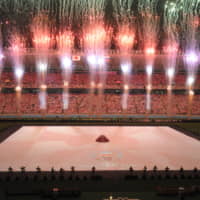 A fireworks display concludes the opening ceremony of the 2019 Rugby World Cup held Friday night at Tokyo Stadium. | DAN ORLOWITZ
