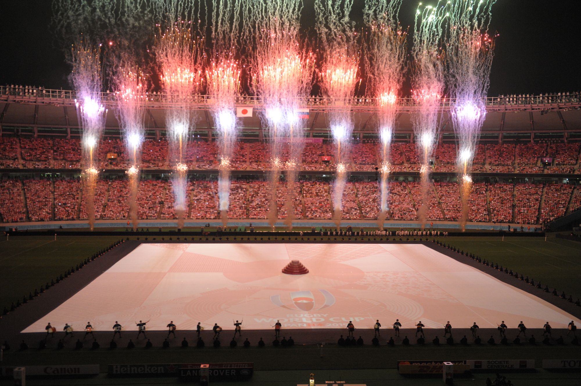 A fireworks display concludes the opening ceremony of the 2019 Rugby World Cup held Friday night at Tokyo Stadium. | DAN ORLOWITZ