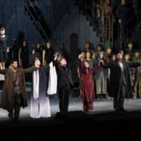 Innovator: Kazushi Ono (third from left) staged a new production of Giacomo Puccini\'s \"Turandot\" earlier this year. | MASAHIKO TERASHI / COURTESY OF NEW NATIONAL THEATRE, TOKYO