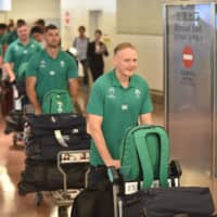 Ireland head coach Joe Schmidt arrives with the team at Haneda International Airport on Thursday ahead of the 2019 Rugby World Cup. | AFP-JIJI