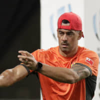 Tonga\'s Kurt Morath, seen practicing on Friday, will miss the rest of the Rugby World Cup after sustaining a throat injury against England on Sunday. | AP