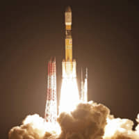 An H-IIB rocket carrying the Japan Aerospace Exploration Agency\'s unmanned supply vessel Kounotori8 bound for the International Space Station is launched from Tanegashima Space Center in Kagoshima Prefecture on Sept. 25. | KYODO