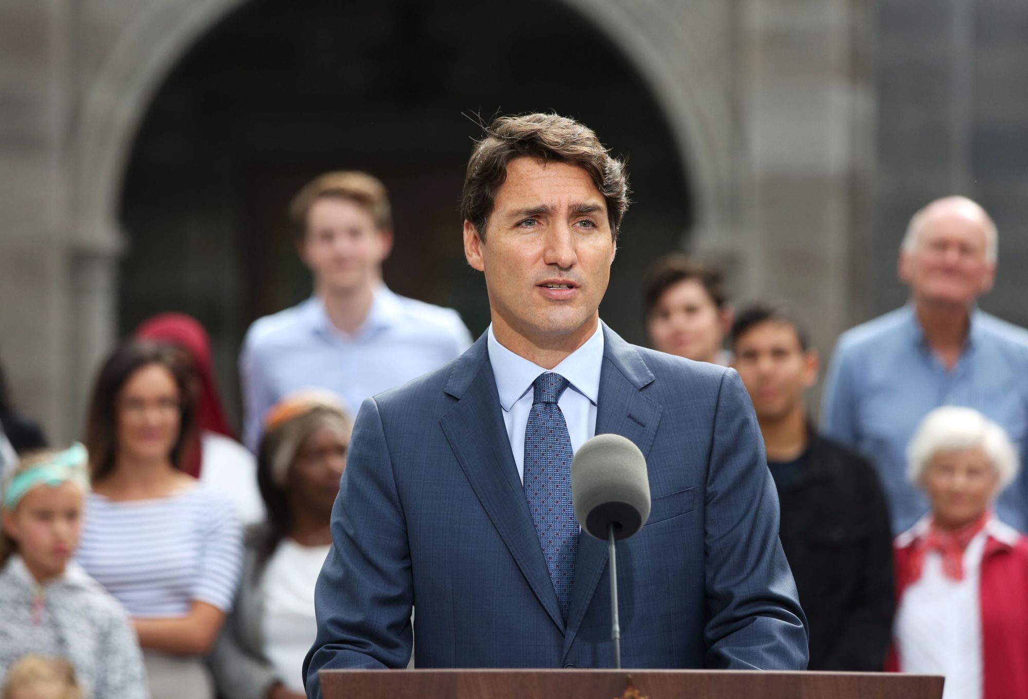 Liberal Party leader and Canadian Prime Minister Justin Trudeau speaks during a news Sept. 11 conference at Rideau Hall in Ottawa. Canada is in talks with the United States to seek ways for both to reduce their dependance on China for rare earth elements, key minerals for high-tech products, Trudeau said Monday. | AFP-JIJI
