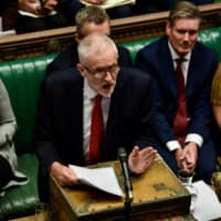 Labour Party leader Jeremy Corbyn speaks ahead of a vote on the renegotiated Brexit deal in the House of Commons on Saturday. | PARLIAMENT / VIA REUTERS