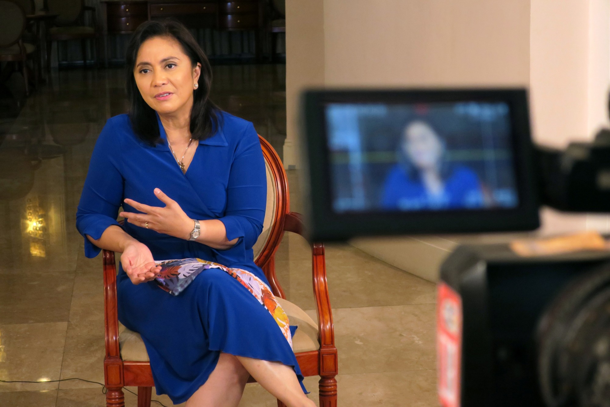 Philippine Vice President Maria Leonor Robredo speaks during an interview with Reuters in Quezon City, Metro Manila, Wednesday. | REUTERS