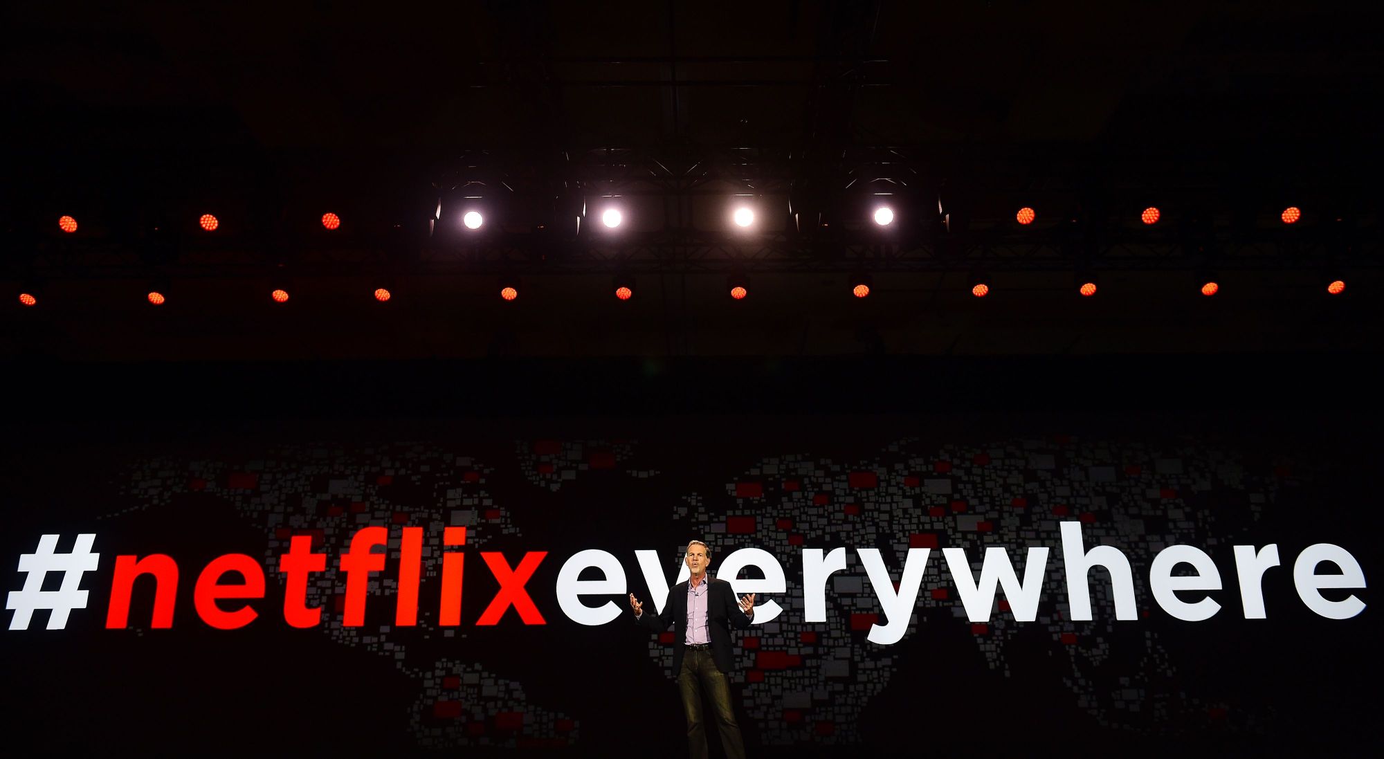 Netflix CEO Reed Hastings gives a keynote address at the CES in Las Vegas on Jan. 6, 2016. Experts say the ease of streaming services comes with a hefty environmental price tag. | AFP-JIJI