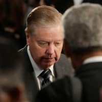 U.S. Senate Judiciary Chairman Sen. Lindsey Graham arrives to attend the memorial services for Rep. Elijah Cummings in Statuary Hall at the U.S. Capitol in Washington Thursday. | PABLO MARTINEZ MONSIVAIS / POOL / VIA REUTERS