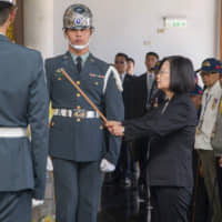Taiwan President Tsai Ing-wen attends a ceremony Tuesday commemorating the 70th anniversary of the Battle of Guningtou on the island of Kinmen. The battle halted China\'s efforts to take the island during the 1949 Chinese civil war. | AFP-JIJI