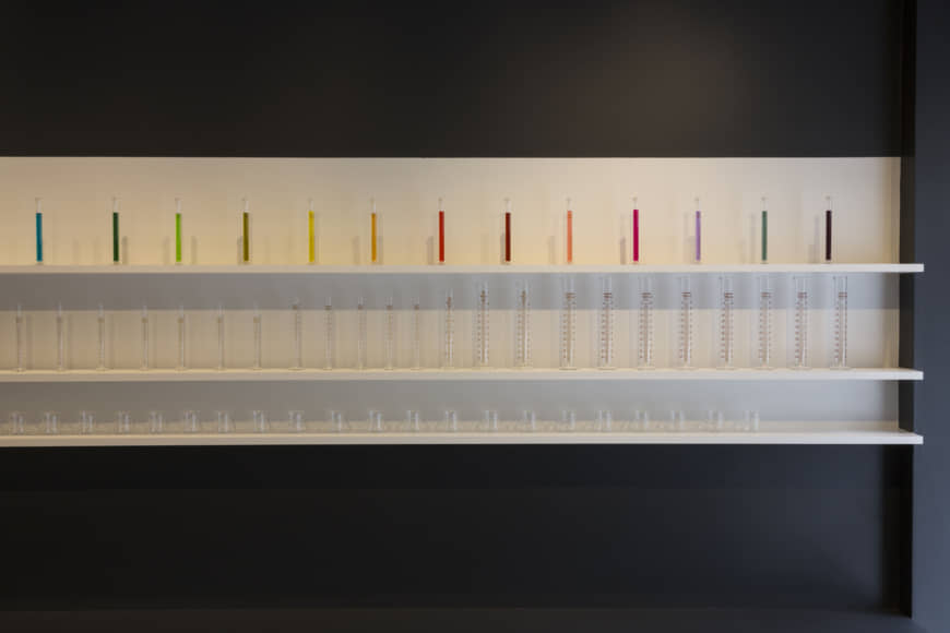 One drop at a time: At Inkstand by Kakimori, the shop staff measure out and mix the ink with pipette, beaker and graduated cylinder, like some laboratory experiment. | RYOICHI OKAZAKI