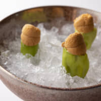 Showcasing Brazil\'s culinary diversity: Chef Alex Atala\'s aromatic chili sorbet topped with sea urchin. | COURTESY OF COOK JAPAN PROJECT