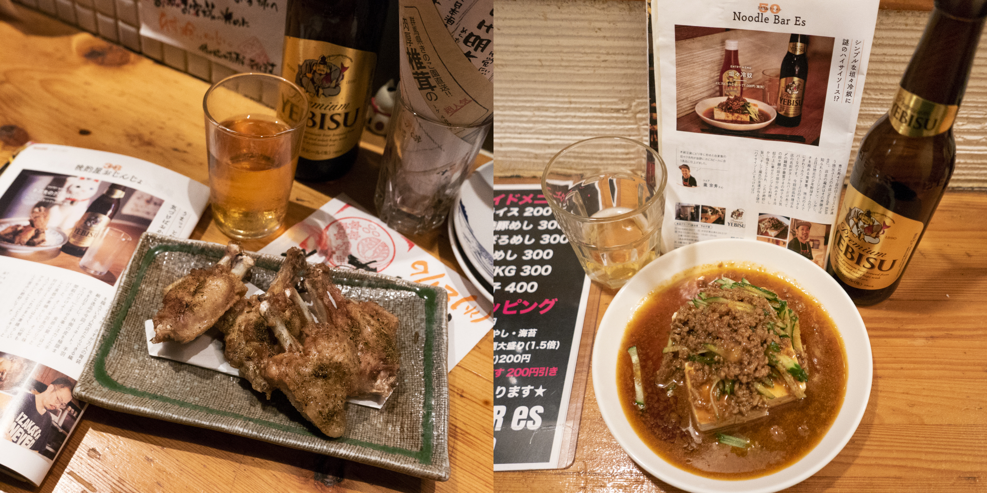 Spicing up the competition: Spicy cumin-fried chicken wings at Ojinjyo (left) and tofu with a cold, but spicy, tantan minced pork sauce at Noodle Bar Es. | ANDREW LEE