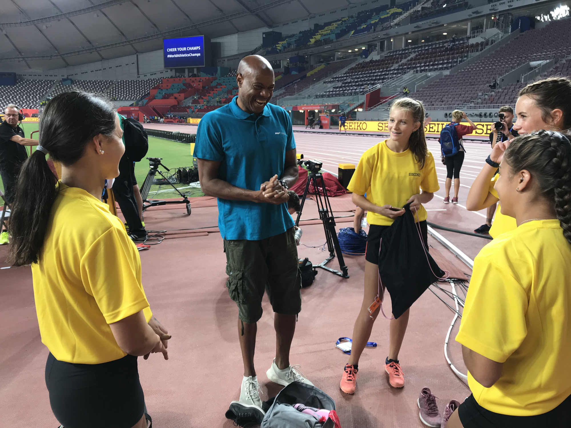 Young individuals were invited to run 100 meters on the stadium track in the 'Time to Shine' event hosted by Seiko Holdings Corp. in October in Doha. | SEIKO HOLDINGS CORP.