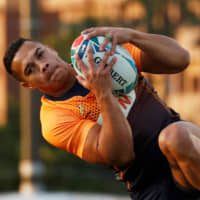 South Africa\'s Cheslin Kolbe carries the ball during Wednesday\'s training session. | REUTERS