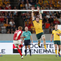 Wales\' Rhys Patchell scores a drop goal against Australia on Sept. 29 in a Rugby World Cup Pool D match at Toyota Stadium. | REUTERS