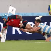 Jack Nowell scores England\'s fifth try against Argentina on Saturday. | REUTERS