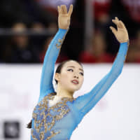 Rika Kihira performs her free skate during Skate Canada on Saturday. Kihira earned silver at the event. | KYODO