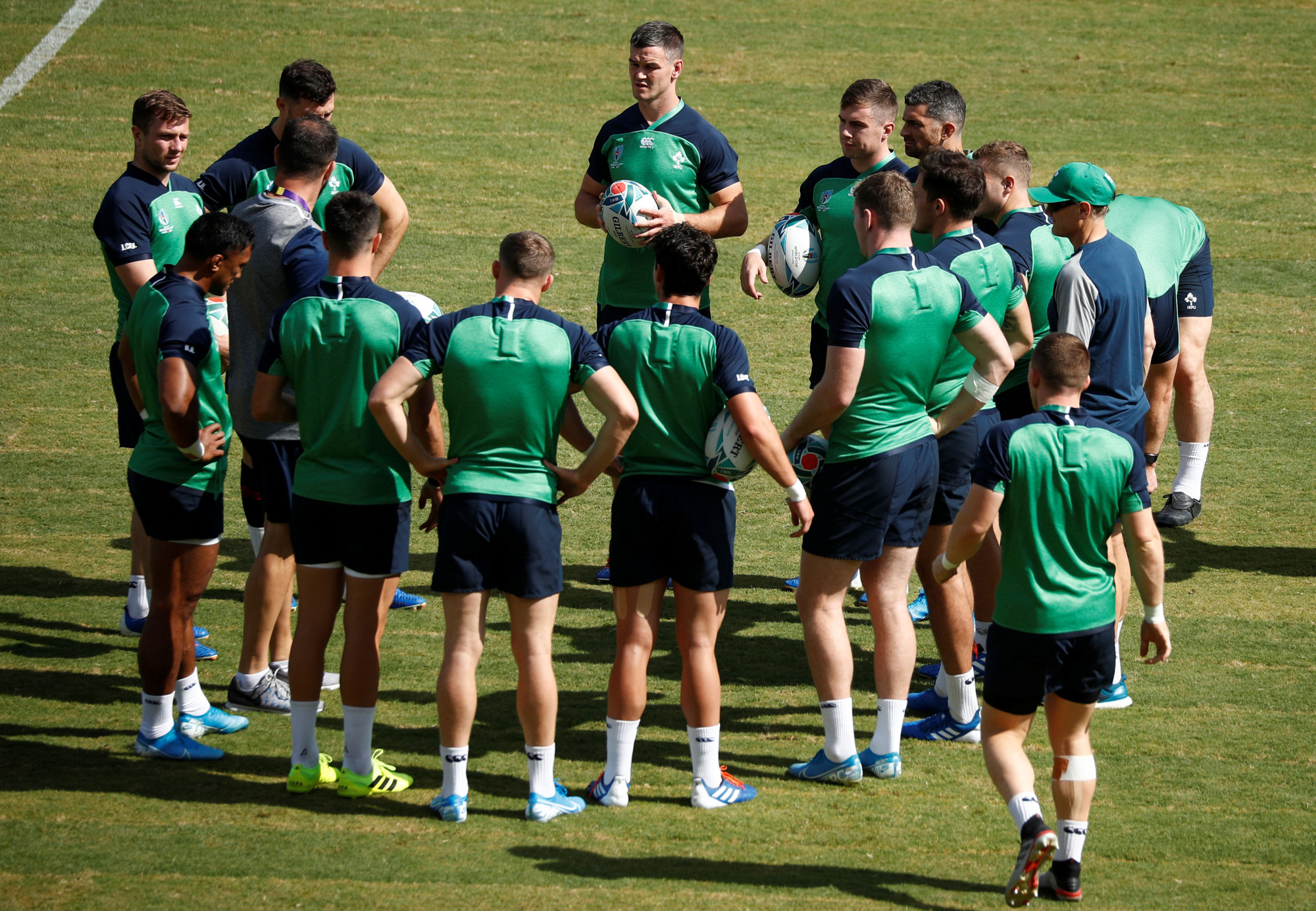Ireland players are seen during the team's captain's run on Friday at Fukuoka Hakatanomori Stadium. | REUTERS