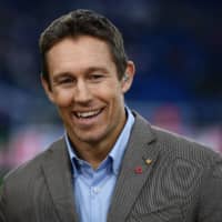 Former England international Jonny Wilkinson, seen before the start of a Rugby World Cup semifinal match between England and New Zealand on Saturday in Yokohama, participated in some of the best England-South Africa test matches over the years. | AFP-JIJI
