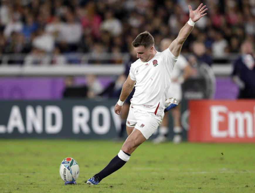 England's George Ford kicks a penalty against New Zealand on Saturday. | AP