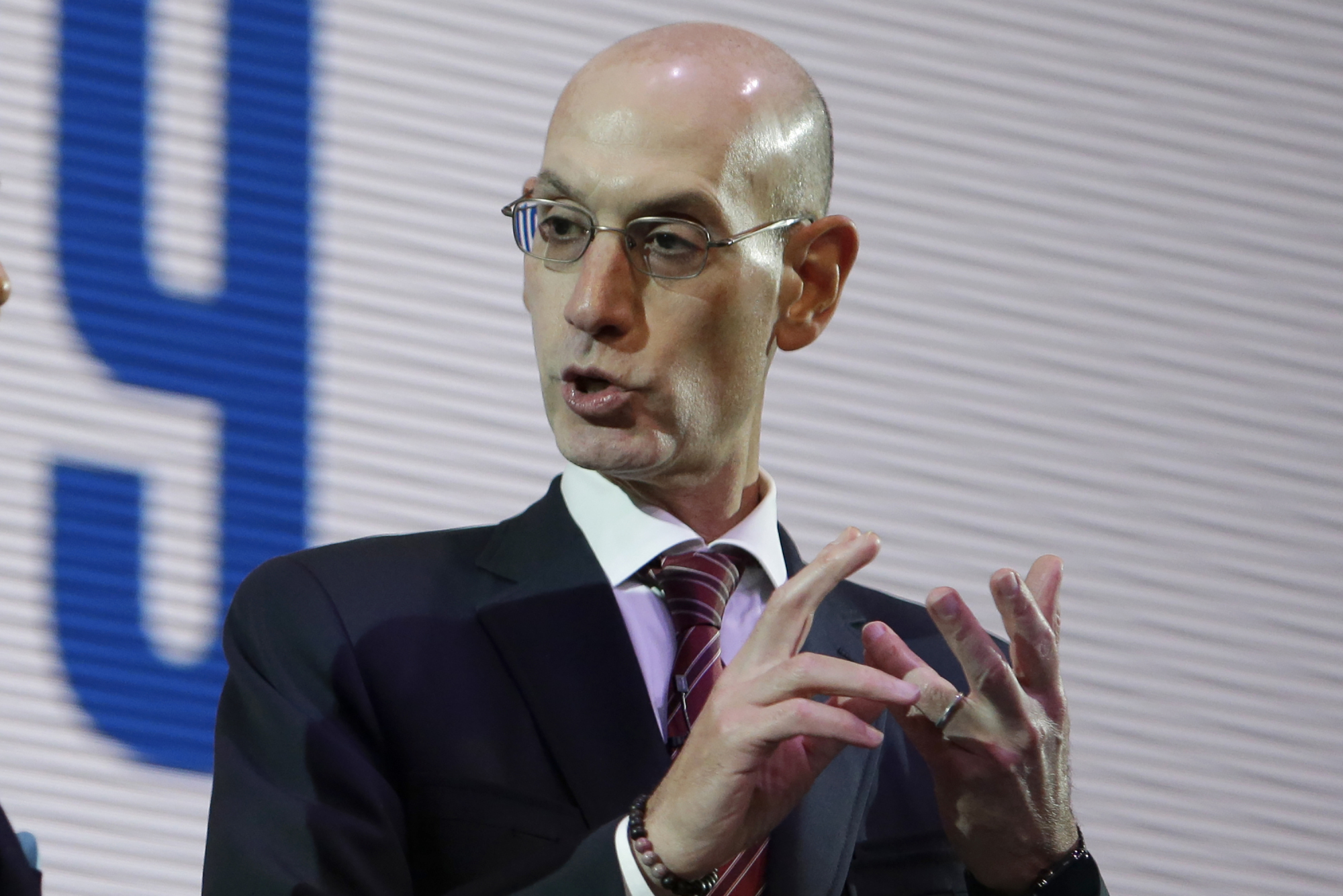 NBA Commissioner Adam Silver speaks during a welcome reception for the NBA Japan Games 2019 between the Toronto Raptors and the Houston Rockets in Tokyo on Monday. | AP