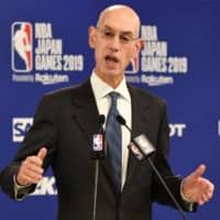 NBA commissioner Adam Silver speaks during a press conference prior to Tuesday night\'s preseason game between the Toronto Raptors and Houston Rockets in Saitama. | AFP-JIJI
