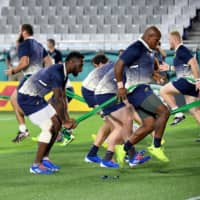South Africa trains at Kobe Misaki Stadium on Monday ahead of the team\'s Pool B match against Canada on Tuesday. | AFP-JIJI