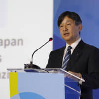 Crown Prince Naruhito delivers a speech at the World Water Forum in Brasilia on March 19, 2018. | KYODO