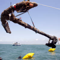 A 3,000 pound anchor from what is believed to be the wreck of the pirate Blackbeard\'s flagship, the Queen Anne\'s Revenge, is recovered from the ocean where it has been since 1718, in Beaufort Inlet, in Carteret County, North Carolina, in 2011. John Masters of Florida-based Intersal Inc. says he plans to seek &#36;140 million in damages from the state following the ruling from the North Carolina Supreme Court that the case must return to Business Court. | ROBERT WILLETT / THE NEWS