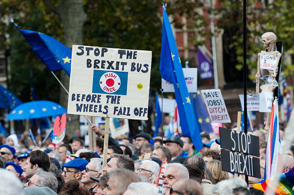 Anti-Brexit protesters take part in rally titled 'Together for the Final Say' in Parliament Square, London, on Oct. 19. | NURPHOTO VIA GETTY IMAGES