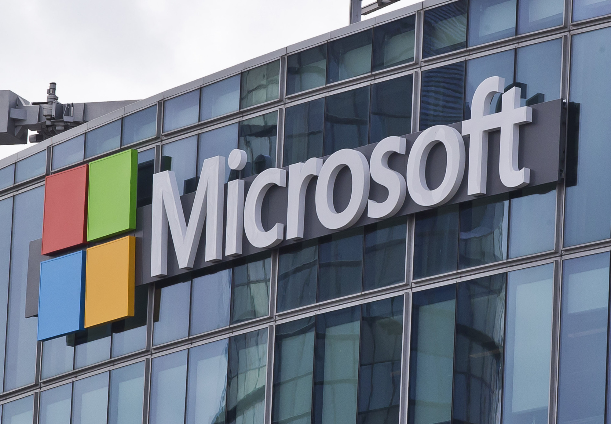 The Microsoft logo is seen in 2016 in Issy-les-Moulineaux, outside Paris. | AP