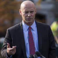 Marc Short, chief of staff to Vice President Mike Pence, speaks to members of the media outside the White House in Washington on Tuesday. | BLOOMBERG