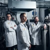 Scientists Pasi Vainikka (left), Sami Holmstrom (center) and Juha-Pekka Pitkanen at Finnish company Solar Foods, which has developed protein powder Solein | SOLAR FOODS VIA THOMSON REUTERS FOUNDATION